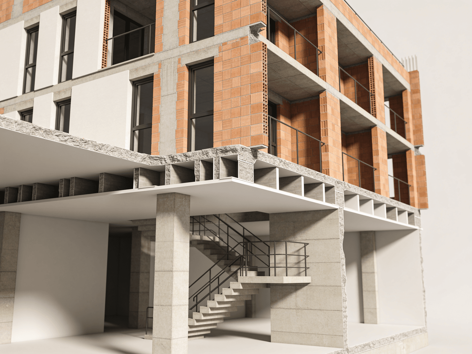 As-built modelling — exploded view of constructed building showing all built elements as surveyed