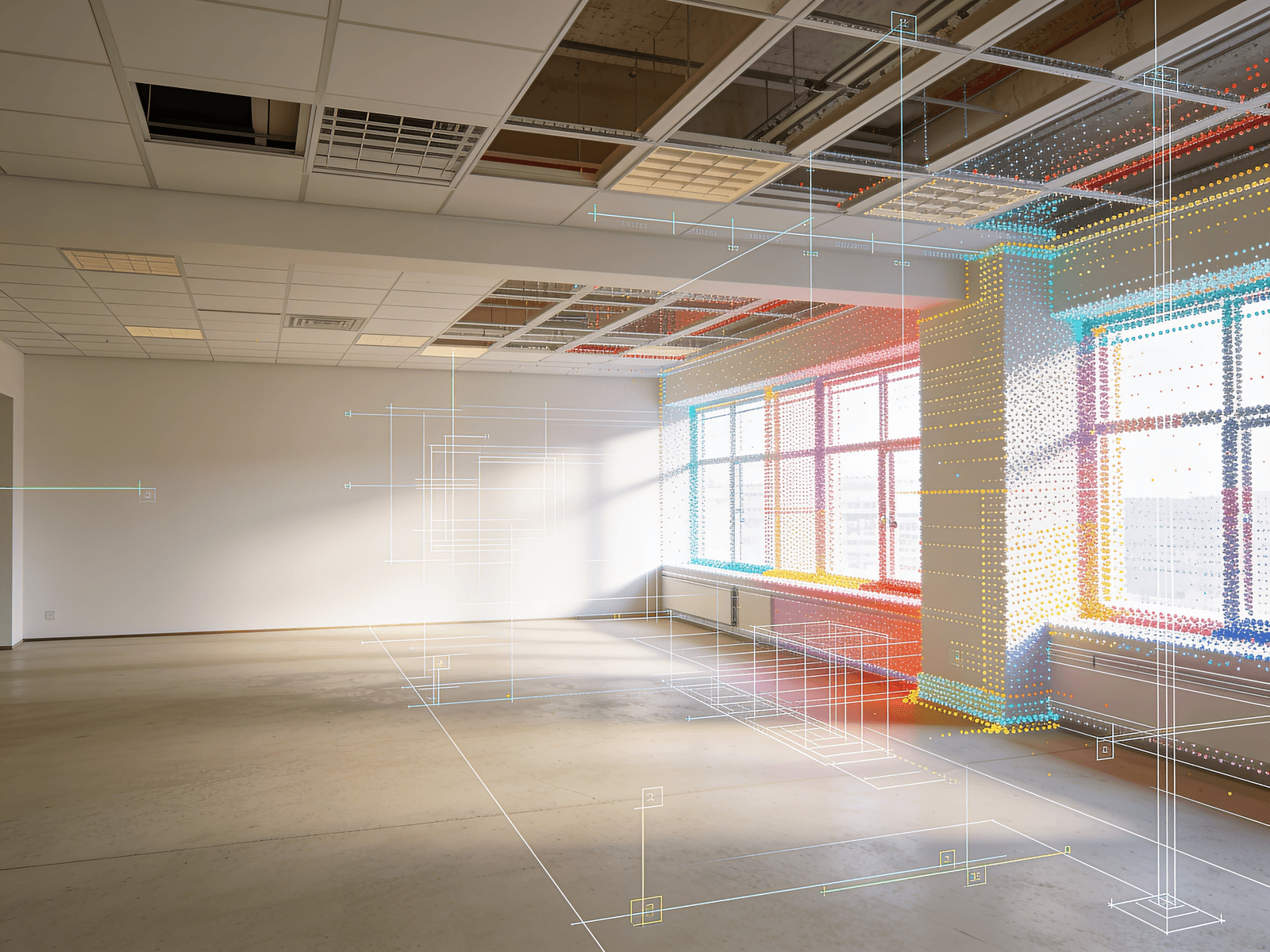 Scan-to-BIM — exploded view showing captured floor levels and structural elements