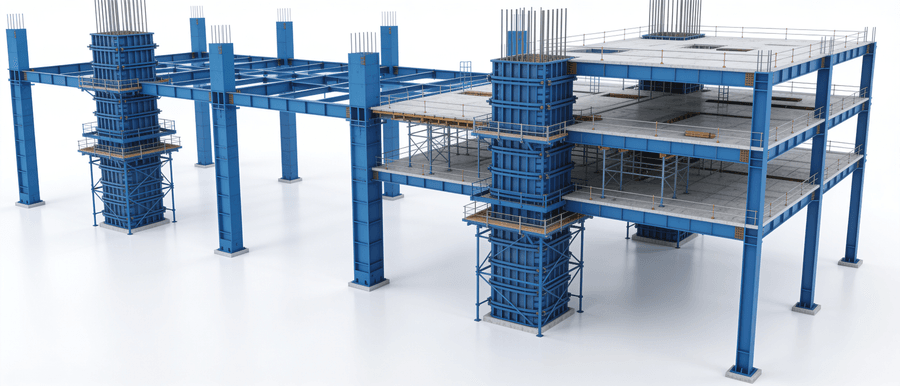 Structural BIM section cut — detailed steel connections and framing at floor junction