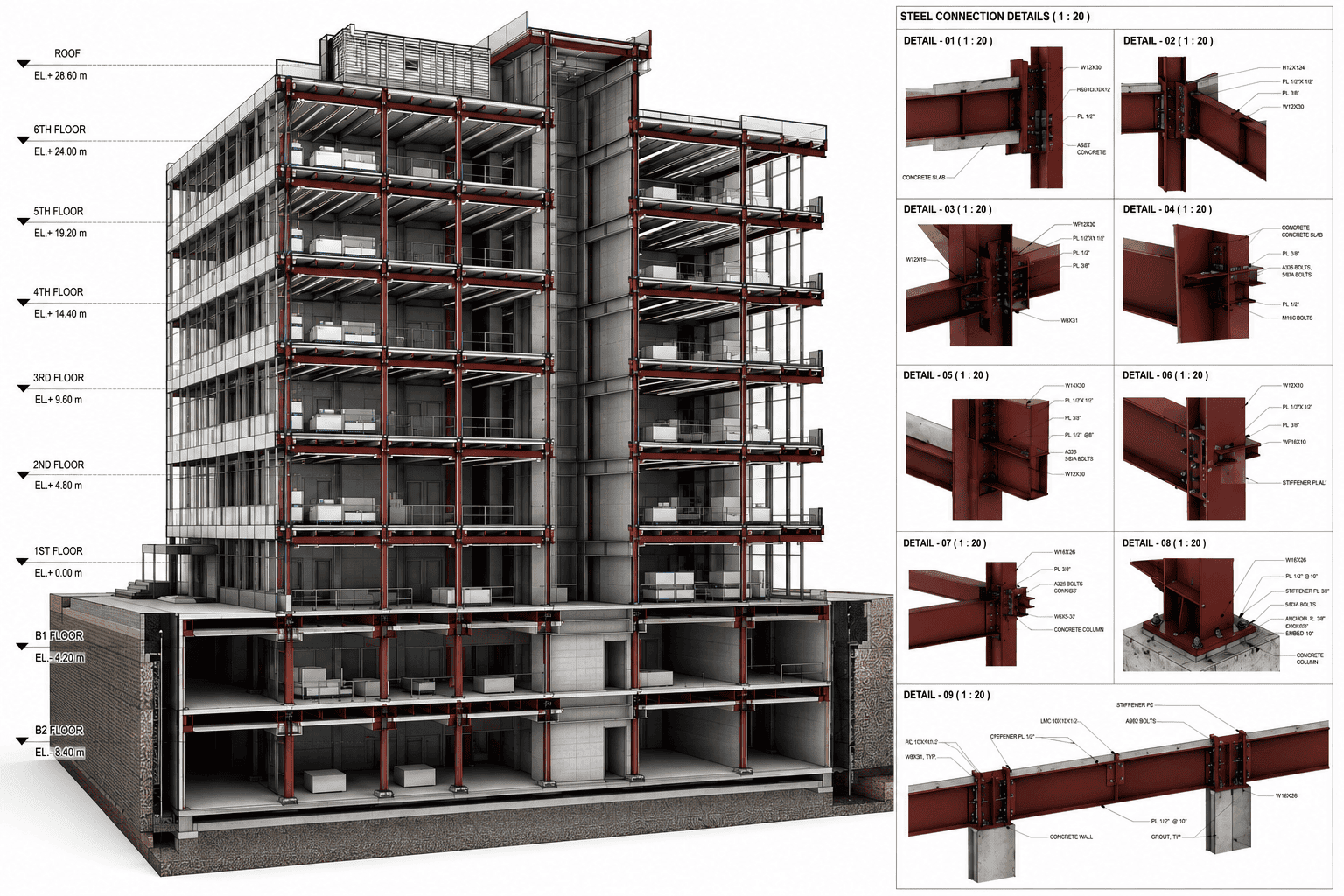 Scan-to-BIM from point cloud data — structural section showing steel framing from laser scan